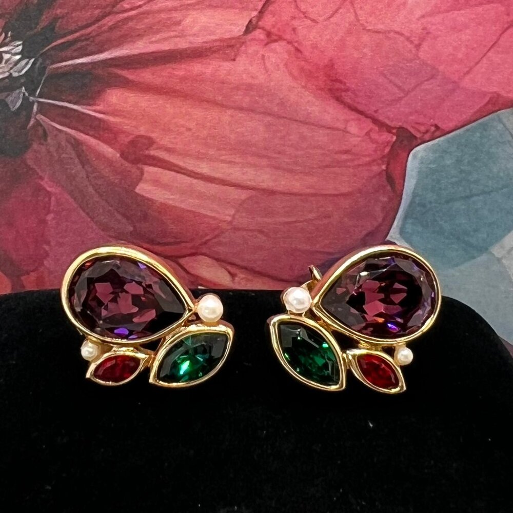 Swarovski Multi-Color Cluster CLIP Earrings
